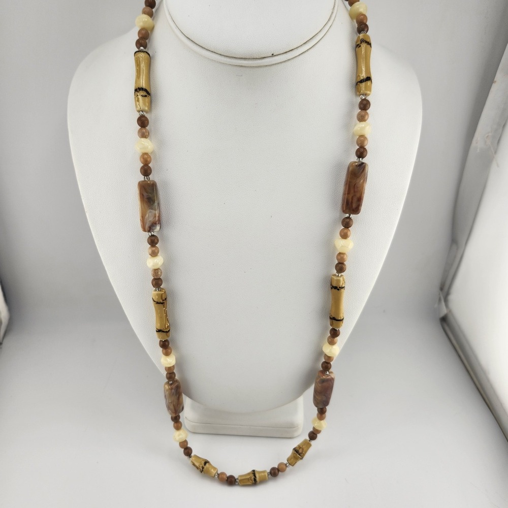 Vintage Acrylic Bead Earth Tones Boho Necklace